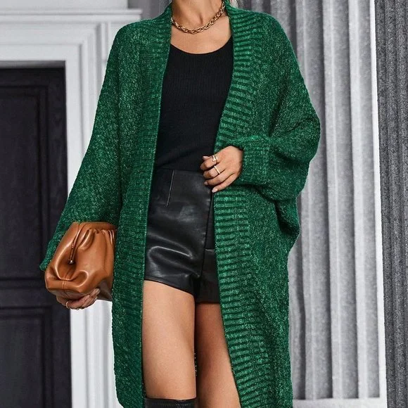 Green Casual Womens Batwing Sleeve Open Front Cardigan - Picture 3 of 6